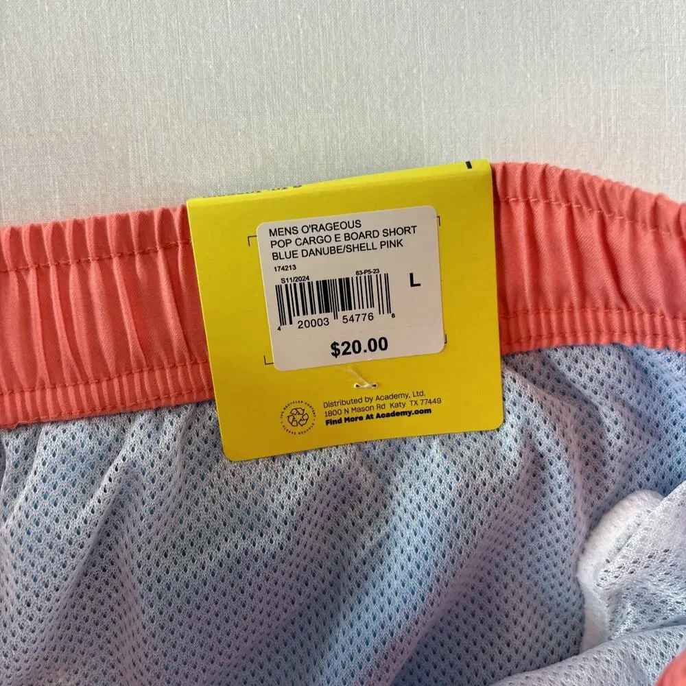 NWT Orageous Men's Orange Blue Print Lined Swim Trunks/Board Shorts -Size Large